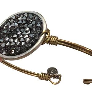 L&D Luca & Danni Black Druzy Bracelet Metallic Bronze Gold Hook And Loop Closure